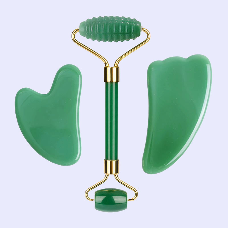 Jade Roller Stone - アベンチュリン翡翠ローラーマッサージャー 顔用グアシャスクレーパー 天然グアシャストーン フェイシャルマッサージローラー グアシャスクレーパー フェイスローラー