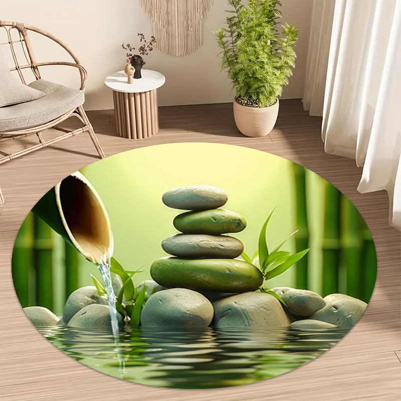 Wellness Spa With Hotel - 禅竹石水流ラウンドラグ瞑想ヨガスパフランネルカーミングフロアマットバスルーム寝室リラクゼーションウェルネスデコレーション