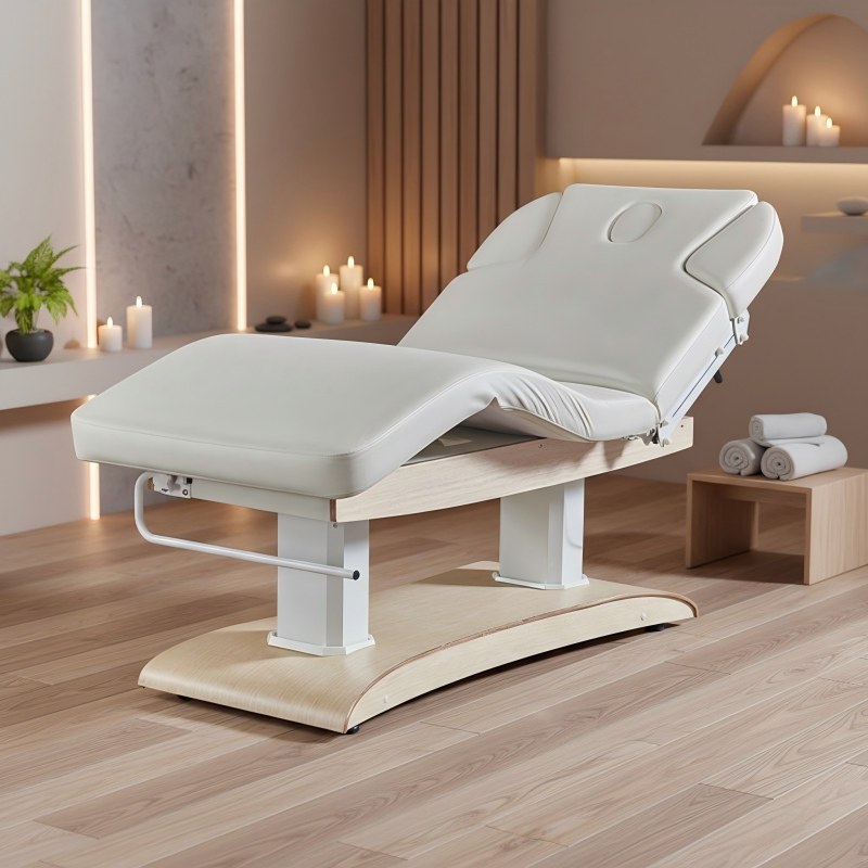 Spa Wellness Center - 工場カスタマイズ木目調ベースマッサージベッド 電動スパウェルネステーブル メモリ調整機能付き 健康センター・クリニック向け