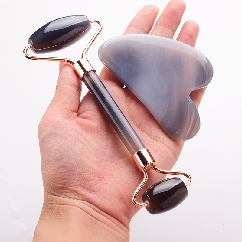 グレー瑪瑙翡翠ローラーマッサージガッシュスクレーパー顔フェイ - Jade Roller Stone のレビューと価格